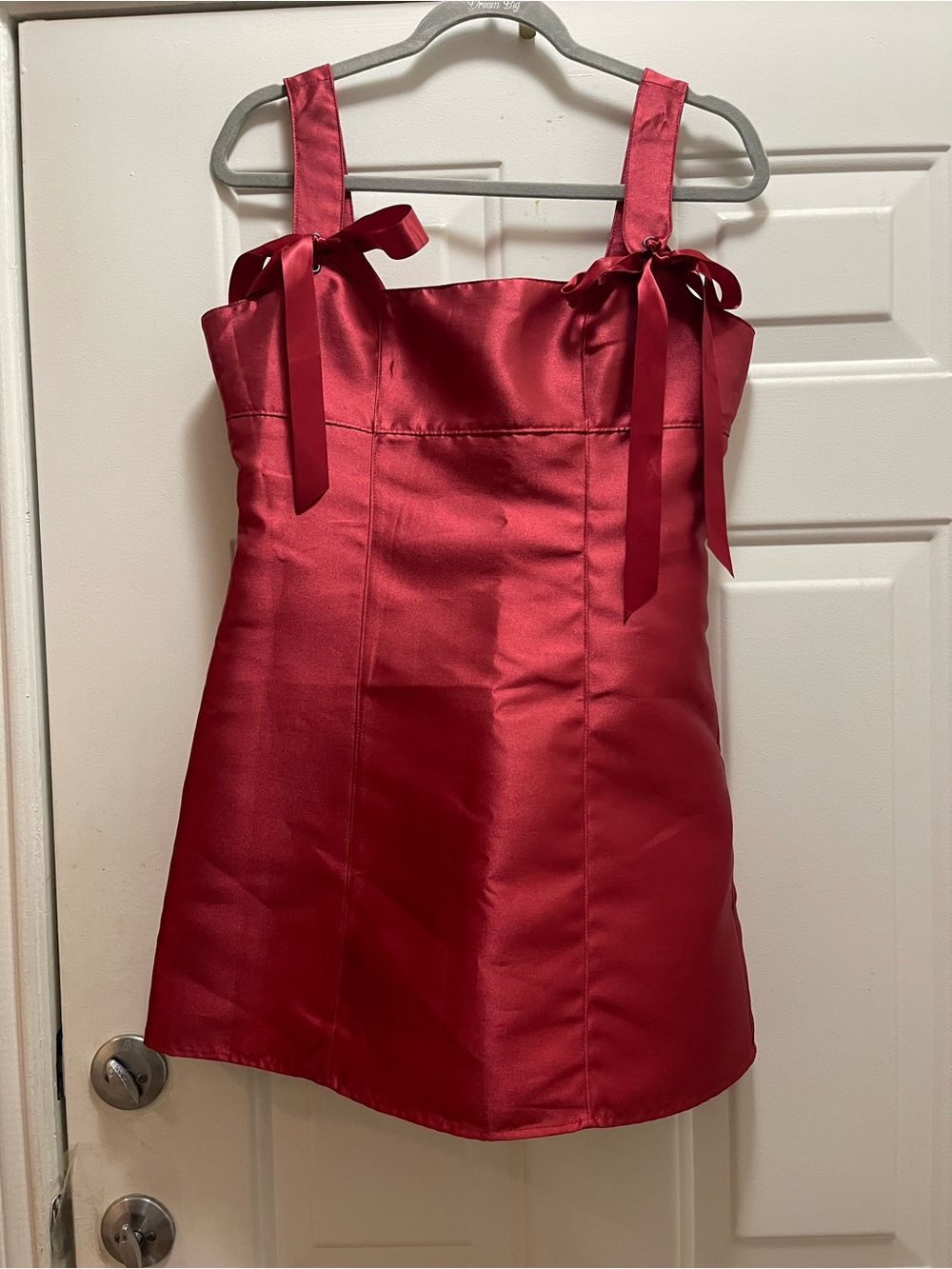 Current Mood Satin Red Bow-Shoulder Party Dress